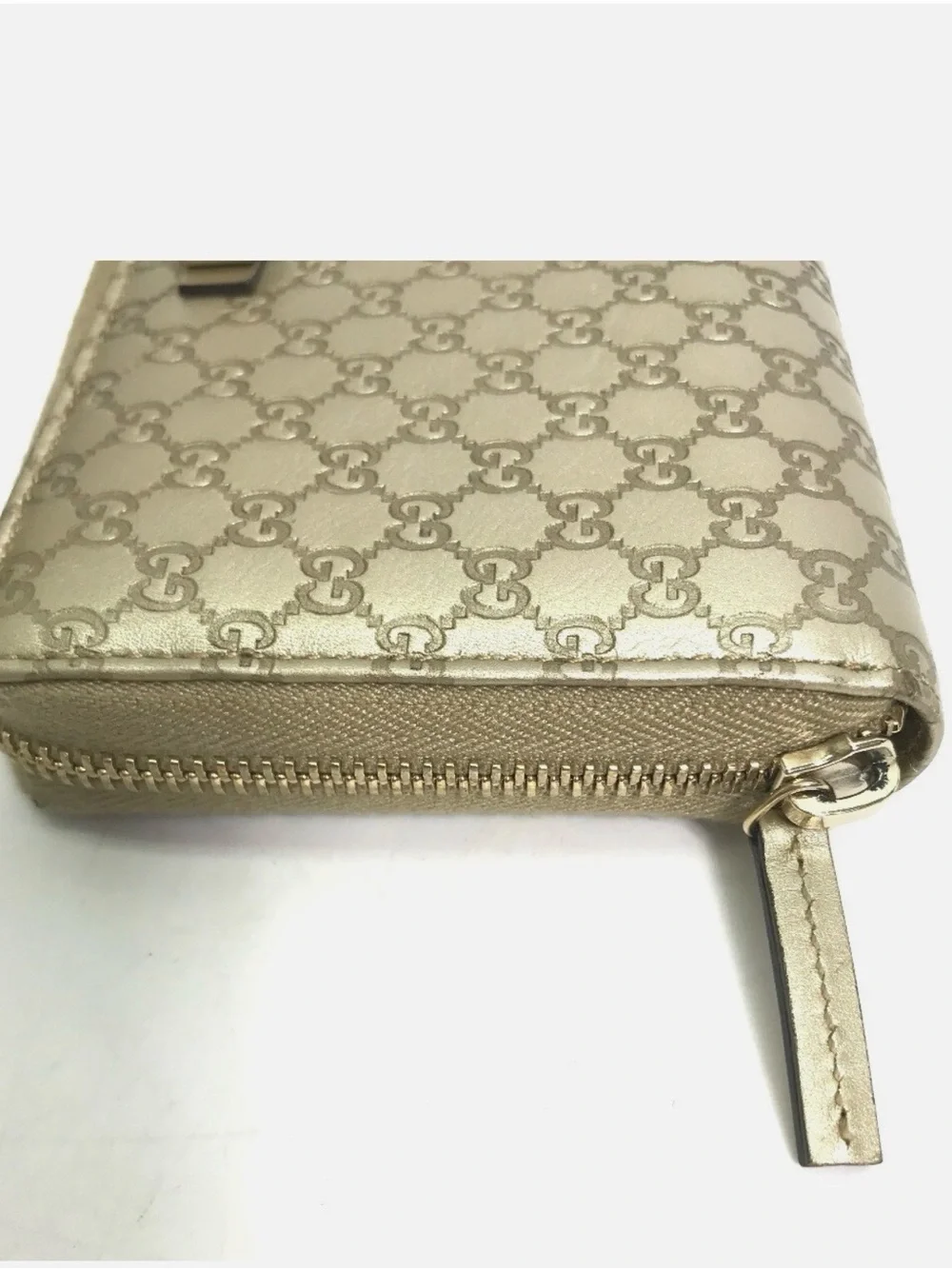 Gucci 388680 Guccissima zip around long wallet gold w/ bow detail leather - Picture 5 of 8